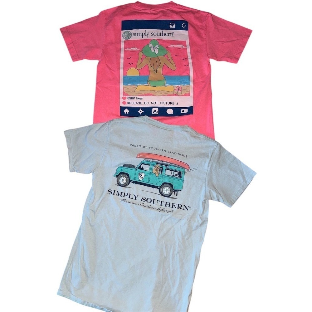 Simply Southern T-Shirt Bundle Womens Size S Graphic Tees Pink Blue preppy beach
